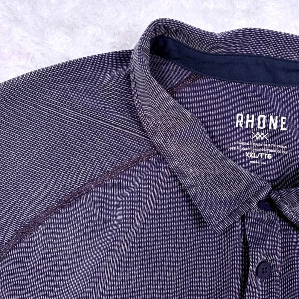 Rhone Delta Pique Polo Golf Shirt XL Navy Purple‎ Geometric Stripe Performance